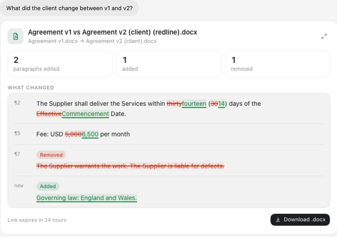 Redline in ChatGPT: Compare two versions
